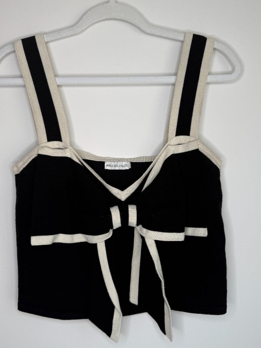 Avec Les Filles Black Bow Tipped Camisole Tank Top